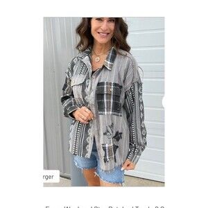 Oli & Hali shirt OLI AND HALI top Stars Plaid button-down Shacket OVERSIZED NEW